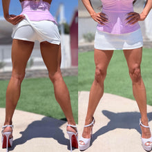Connie's LIMITED!!! "WHITE LOW WAIST MICRO MINI SKIRT" Side thigh Cuts and Built in Boy Shorts🍸, Full Stretch Fabric ... Made in USA