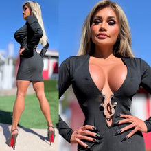 Connie's EXCLUSIVE "Elegant BLACK SNAKE DEEP PLUNGE MINI" Gold SNAKE Accent, EXTREME PLUNGE Super Stretch PENCIL FIT 🍸🍸🍸