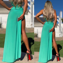 Connie's  LIMITED "AQUA LUXURY RESORT MAXI" EXTREME Single Thigh Cut and GOLD Accent, Stay Put Strappless
