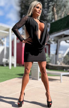 Connie's LIMITED "BLACK MESH 🥂🍾 RICH & DARING MINI" GIANT COWL Plunge, Double Fabric LINED, Not for the SHY