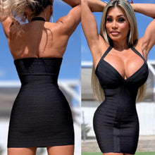 Connie's EXCLUSIVE "CHEST POPPIN BANDAGE MINI" BLACK NIGHT 🖤🥂🖤, TIGHT and BODY SHAPING, PUSHES YOU UP, SMOOTHES YOU OUT, SHORT HALTER, NO BRA NEEDED