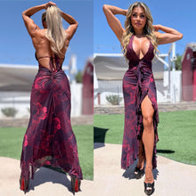 Connie's ***LIMITED*** "Sophisticated 🍷 DESERT ROSE HIGH LOW Maxi" Ruched Butt, STRETCH MESH, Open Back, Adjustable Halter tie