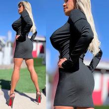 Connie's EXCLUSIVE "Elegant BLACK SNAKE DEEP PLUNGE MINI" Gold SNAKE Accent, EXTREME PLUNGE Super Stretch PENCIL FIT 🍸🍸🍸