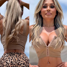 Connie's "SUPER STRETCH SEAMLESS SUMMER TAN Ribbed CROP Tank Top" Open The Chest as Deep as you want with Eye Hook Opening