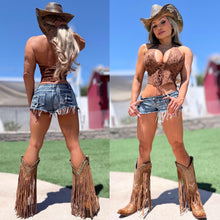 Connie's LIMITED "CORSET CHEST RICH LEOPARD HALTER TOP" Flex Boning and Adjustable Waist Cinching support