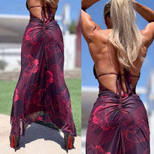Connie's ***LIMITED*** "Sophisticated 🍷 DESERT ROSE HIGH LOW Maxi" Ruched Butt, STRETCH MESH, Open Back, Adjustable Halter tie