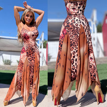 Connie's *LIMITED* "SEDUCTIVE THORN ROSE LEOPARD Maxi" Full Stretch Fit, Unlined Print Fabric and See Thru Thigh High Mesh Inlays