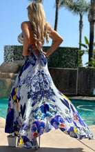 Connie's "English Garden White & Blue *Silk* High Low Maxi" RICH BoHo Style, With Hand Sewn Crystal Accents