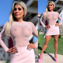 Connie's EXCLUSIVE "RICH 👄 PINK on PINK PERFECTION" Full STRETCH See Thru Mesh Dress Bodysuit with Stretch Skirt .. MADE in USA