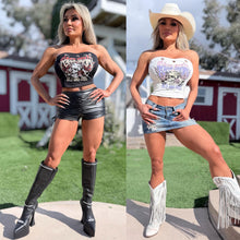 CONNIE's LIMITED!!! 2 Pack SET "WILD and FREE VINTAGE Ts" RIVETE accents, BLACK and WHITE SOFT STRETCH TIGHT FIT Tube Top, VINTAGE LOOK Graphics