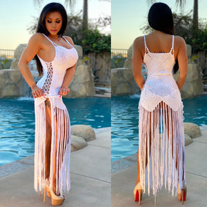 Connie's  LIMITED EXCLUSIVE 🍸"Rich WHITE CROCHET KNIT Resort Bikini Cover up" Adjustable Lace up Fit 🍸🍸🍸