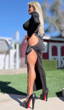 Connie's EXCLUSIVE!!!  "BLACK Ferrari EVENING Mock Neck MAXI 🍸🍸🍸" High Hip Cut, Thigh Tie, Full stretch Fit, No Zippers