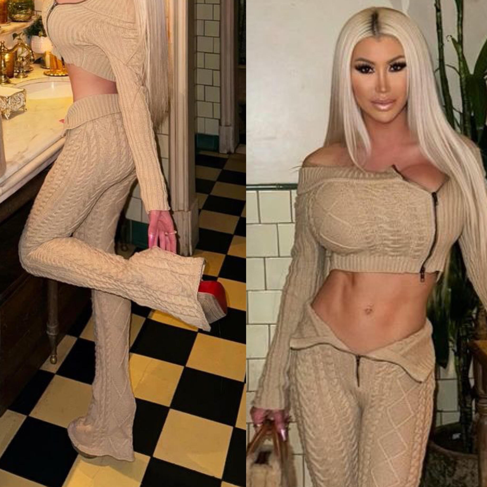 "LIMITED" Connie's "RICH WARM Cable Knit Sweater Set" Side ZIP Crop To ... "LIMITED" Connie's "RICH WARM Cable Knit Sweater Set" Side ZIP Crop To ...