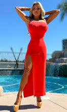 Connie's LIMITED "FIRE RED ORANGE 🔥🍊🔥 MAXI" Corset Tie Back, High THIGH Cut, SEMI SHEER-ISH, Ruched Butt, Thin Stretch Body Molding Fabric