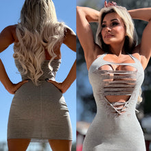 Connie's MADE in USA "SLASHED AND DANGEROUS EXPOSED GRAY Mini" BOOBIE FLASH SLASHED TANK MINI, FULL Stretch Fit, NOT FOR THE SHY