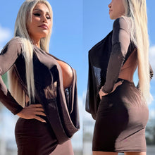 Connie's LIMITED "RICH CHOCOLATE MESH 🥂🍾 RICH & DARING MINI" GIANT COWL Plunge, Double Fabric LINED, Not for the SHY