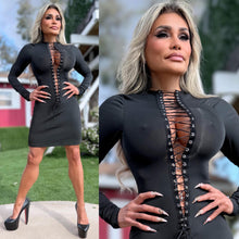 Connie's "OPEN LACE UP CHEST Mini" BLACK & BLACK Trim and adjustable Lace, FULL STRETCH FIT!!!
