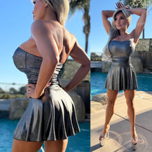 Connie's "Metallic Gunmetal STRAPLESS MARILYN Mini" Double Fabric Support and Smoothing ...Made in the USA