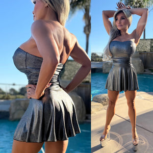 Connie's "Metallic Gunmetal STRAPLESS MARILYN Mini" Double Fabric Support and Smoothing ...Made in the USA