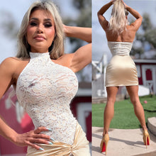 Connie's EXCLUSIVE "ELEGANT and Semi SEE Thru WHITE & GOLD LACE MINI" Full STRETCH See Thru Lace, with Wrap Skirt Lower