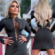 Connie's "OPEN LACE UP CHEST Mini" BLACK & BLACK Trim and adjustable Lace, FULL STRETCH FIT!!!