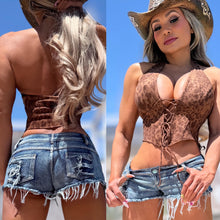 Connie's LIMITED "CORSET CHEST RICH LEOPARD HALTER TOP" Flex Boning and Adjustable Waist Cinching support