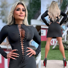 Connie's "OPEN LACE UP CHEST Mini" BLACK & BLACK Trim and adjustable Lace, FULL STRETCH FIT!!!