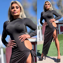 Connie's EXCLUSIVE!!!  "BLACK Ferrari EVENING Mock Neck MAXI 🍸🍸🍸" High Hip Cut, Thigh Tie, Full stretch Fit, No Zippers