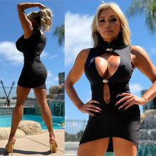 Connie's LIMITED "SOPHISTICATED DARK MISTRESS CLUB MINI 🖤😈🖤" BLACK Stretch Fabric, Peep Chest, Silver accents, Zip Back Close