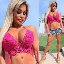 Connie's LIMITED TOP!!!  Potential Underbood Exposure "PINK CROCHET Halter Top" Adjustable Neck and Back Tie, Fits Just about Anyone ❤️