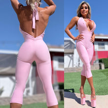 Connie's EXCLUSIVE "EXTREME PLUNGE PINK SHEEN CLUB 🍸 CAPRI Jumpsuit" Sheen Fabric, Adjustable Backless Halter, Made in USA