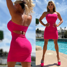Connie's HOT 🌞 DAYS "HOT PINK STRAPLESS Mini" Unlined Ribbed FULL Stretch Fit, Open Cut Back