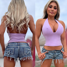 Connie's "Scarlet Temptation Halter Top" LAVENDER Double Fabric support, for use without a Bra, Made in the USA