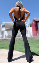 Connie's LIMITED EXCLUSIVE "SUMMERTIME JUMPSUIT" RICH SILVER BUCKLE BLACK Double Layer Stretch Mesh, Adjustable Length Halter Tie, and RUCHED ASS
