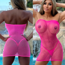 Connie's "Something PINK and SPARKLY For Dessert" Rhinestone Sparkle Extreme Stretch See Thru MESH Lingerie Mini Dress