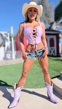 Connie's  "RICH SMASH ME LILAC CORSET TOP"  ADJUSTABLE Lace Up Front, To Smash and Lift Perfectly,Light Flex Boning, NO Zippers