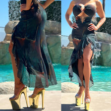 Connie's ***LIMITED*** "Sophisticated Midnight Forest Maxi" STRETCH MESH, Open Thigh, Padded Chest, Zip Back Closure