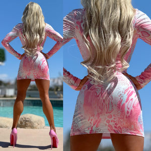 Connie's SCANDALOUS "PINK LEOPARD 🐾🐆🐾 Evening MINI" FULL Stretch Mini with Extreme Plunge, Not for the SHY!!!