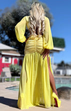 Connie's "EXOTIC YELLOW DAISY 🌴 Island Princess Maxi" Stretch Fit, Lined Upper and Lower, See thru Arms and Legs, One Thigh Opening🥂 Made in USA