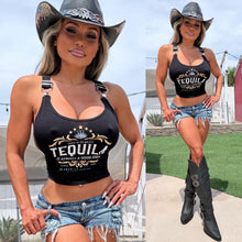 Connie's VINTAGE LOOK "TEQUILA, ALWAYS A GOOD IDEA" ADJUSTABLE SILVER BUCKLE Tank Top, BLACK Stretch Fit T-Shirt, Made in the USA
