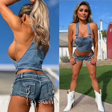 Connie's LIMITED CUSTOM EXCLUSIVE "VINTAGE OVERALLS BLUE Denim TANK TOP" CUSTOM Tailoring, Adjustabe Shoulder straps, Pull Over Stretch fit
