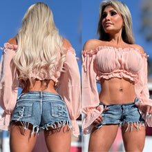 Connie's EXCLUSIVE!!! "Semi Sheer Passion Pink LONG SLEEVE Crop Top" Soft Semi See thru with Elastic chest to fit a wide range of sizes, Not For the Shy