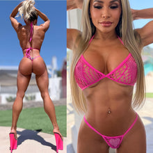 Connie's "Sparkly BAD GIRL PINK RHINESTONE HEARTS BIKINI" Extreme Stretch, See Thru, With Rhinestone Hearts LINGERIE Two Pc Set