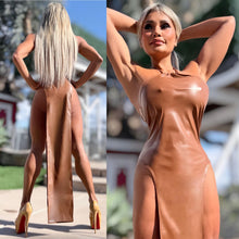 Connie's LIMITED EXCLUSIVE "DARING DOUBLE SPLIT MIDI" TAN Stretch X-Leather, EXTREME Double Thigh Split