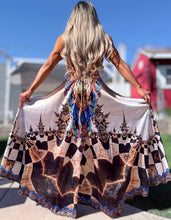 Connie's ***LIMITED*** "ROYAL BLUE THAI TEMPLE PRINCESS 🌺🛕🌺" SILKY RHINESTONE 💎 ACCENT RAYON High Low Maxi, Eye Hook Opening Back and Chest, Cinchable tie front