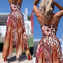 Connie's *LIMITED* "SEDUCTIVE THORN ROSE LEOPARD Maxi" Full Stretch Fit, Unlined Print Fabric and See Thru Thigh High Mesh Inlays
