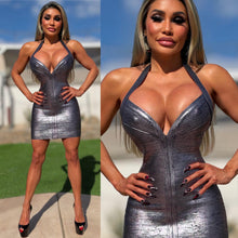 Connie's GUNMETAL METALLIC EXCLUSIVE (COMPARE at Department Stores $199) "CHEST POPPIN BANDAGE MINI" TIGHT and BODY SHAPING, DEEP CHEST, SHORT HALTER, NO BRA NEEDED