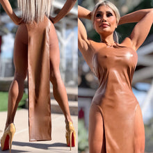 Connie's LIMITED EXCLUSIVE "DARING DOUBLE SPLIT MIDI" TAN Stretch X-Leather, EXTREME Double Thigh Split