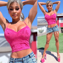 Connie's Exclusive "RICH and INNOCENT BRIGHT PINK DOUBLE LACE CAMI Top" Super Stretch Fit...Made in USA😍