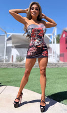 Connie's LIMITED "ROSE and RHINESTONE Strapless Mini " Unlined, Full Stretch Fabric, VERY VERY SHORT